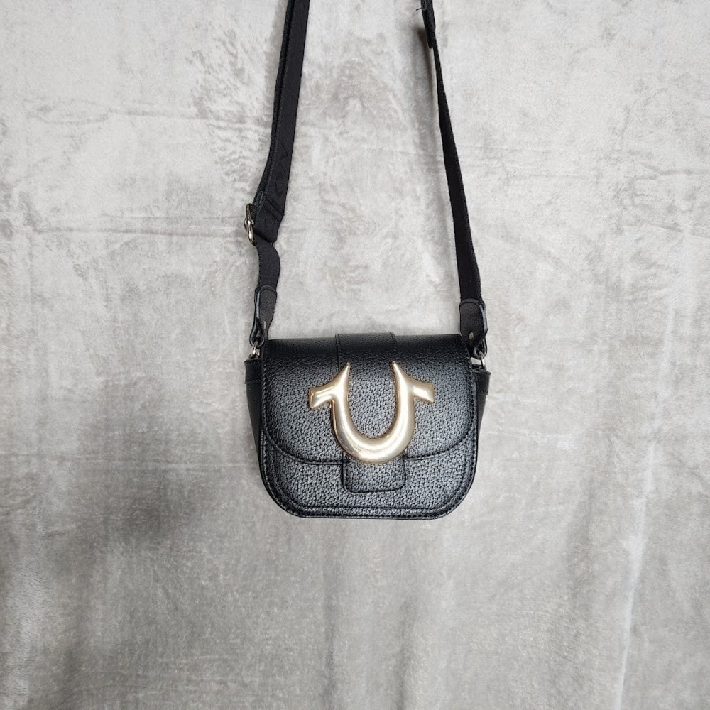 True Religion Black Mini Flap Crossbody‎ Wide Strap Bag
